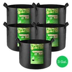 15 Gallon Grow Bags 5-Pack Black Thickened Nonwoven Fabric Pots With Handles