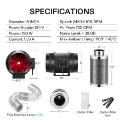 8-Inch 720 CFM Inline Duct Fan Kit With Carbon Filter And Ducting -Grow Tech Shop 2d4a7dd3d25f45a75c29b9040302f7a8 2