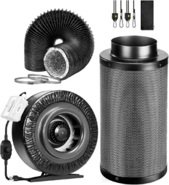 8-Inch 740 CFM Inline Duct Fan Kit With Black Carbon Filter And Black Ducting