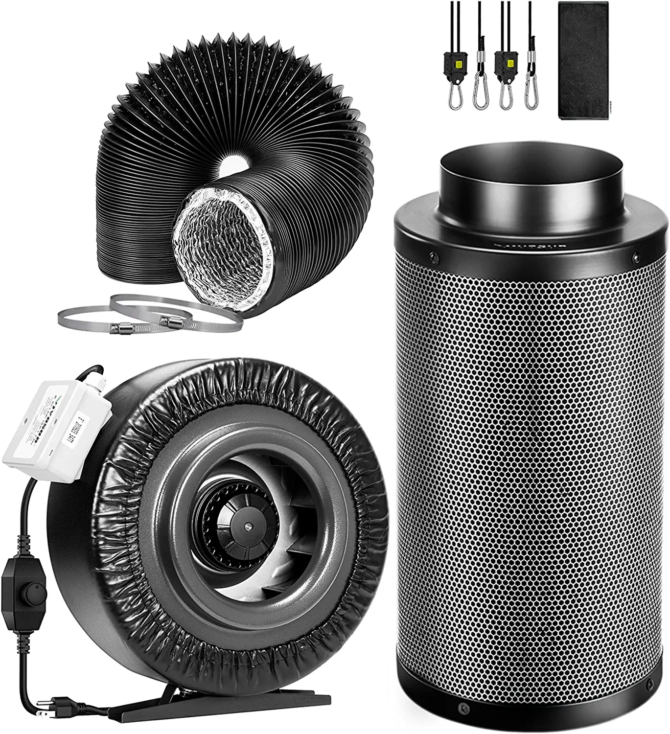 8-Inch 740 CFM Inline Duct Fan Kit With Black Carbon Filter And Black Ducting 3 8-Inch 740 CFM Inline Duct Fan Kit With Black Carbon Filter And Black Ducting
