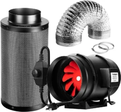8-Inch 720 CFM Inline Duct Fan Kit With Black Carbon Filter And Ducting