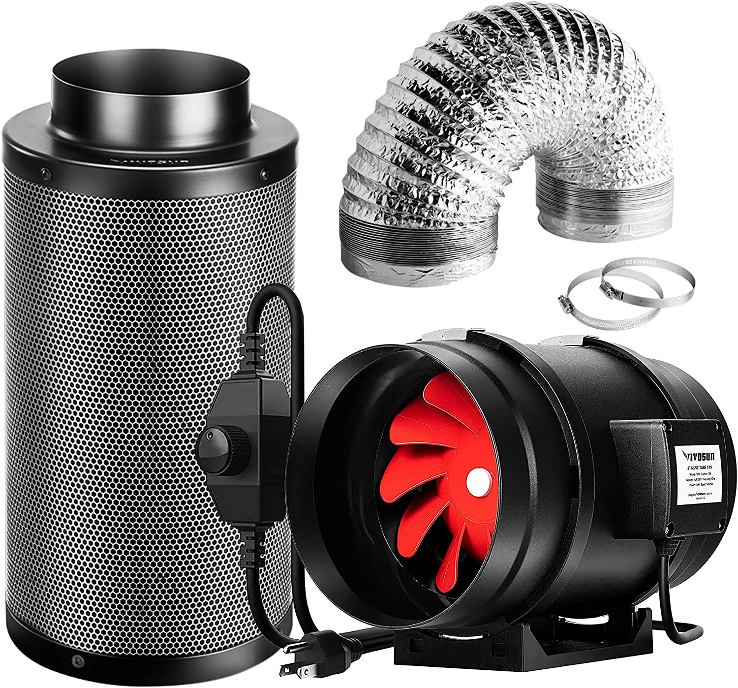 8-Inch 720 CFM Inline Duct Fan Kit With Black Carbon Filter And Ducting 3 8-Inch 720 CFM Inline Duct Fan Kit With Black Carbon Filter And Ducting