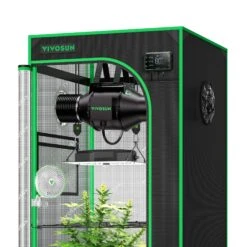 Smart Grow Tent Kit GIY-SGS-27 Lite 2.7x2.7, 2-Plant Complete System, With WiFi E42A Controller, 150W VS1500 LED Grow Light, 4-inch AeroZesh G4 Ventilation Combo, And AeroWave E6 Clip-on Fan