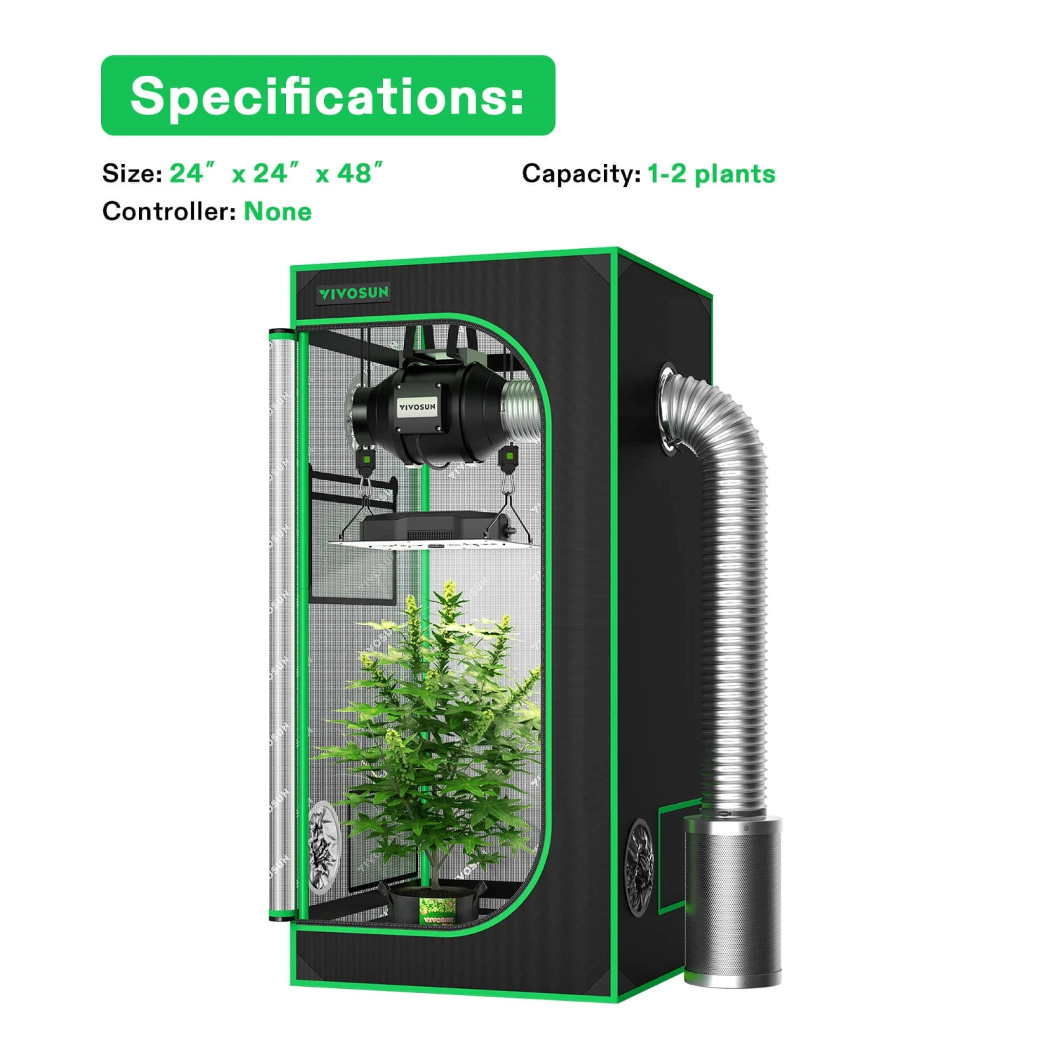 Standard Grow Tent Kit GIY-22 2x2, 1-Plant Complete System, With 100W VS1000 LED Grow Light, And 4-inch Ventilation Combo 11 Standard Grow Tent Kit GIY-22 2x2, 1-Plant Complete System, With 100W VS1000 LED Grow Light, And 4-inch Ventilation Combo - Image 9