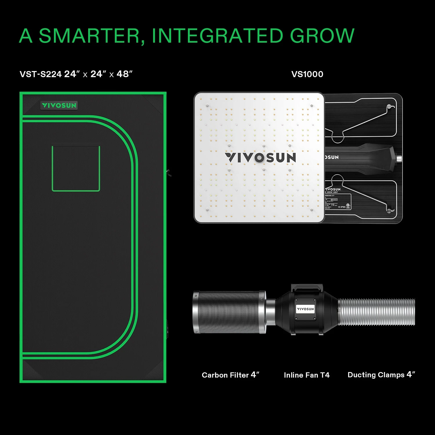 Standard Grow Tent Kit GIY-22 2x2, 1-Plant Complete System, With 100W VS1000 LED Grow Light, And 4-inch Ventilation Combo 4 Standard Grow Tent Kit GIY-22 2x2, 1-Plant Complete System, With 100W VS1000 LED Grow Light, And 4-inch Ventilation Combo - Image 2