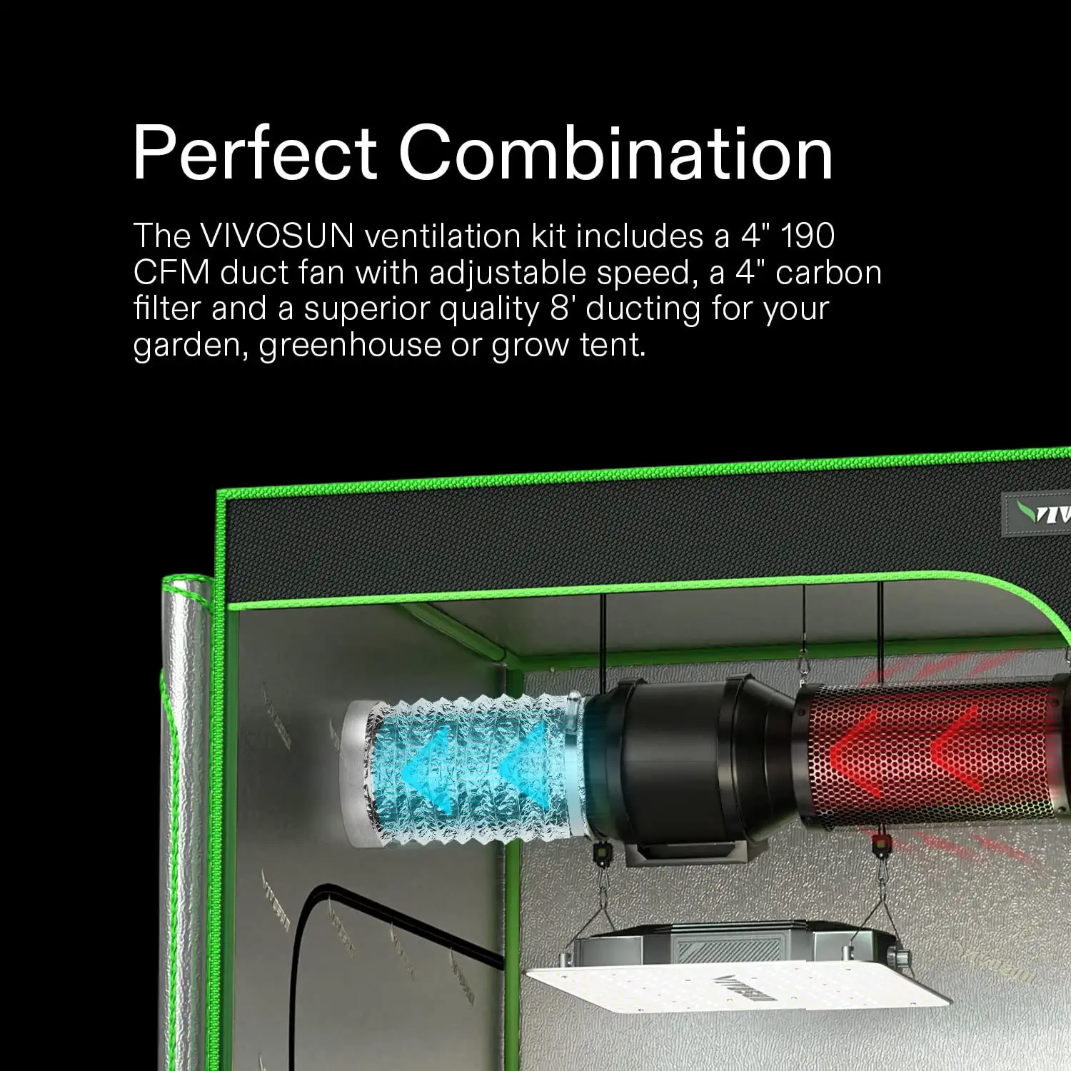 8-Inch 720 CFM Inline Duct Fan Kit With Black Carbon Filter And Ducting 4 8-Inch 720 CFM Inline Duct Fan Kit With Black Carbon Filter And Ducting - Image 2