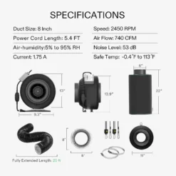 8-Inch 740 CFM Inline Duct Fan Kit With Black Carbon Filter And Black Ducting 15 8-Inch 740 CFM Inline Duct Fan Kit With Black Carbon Filter And Black Ducting -Grow Tech Shop 50b69ca3bda319bb5b12757067cc5956