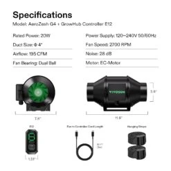AeroZesh G8 8-inch 725 CFM Inline Duct Fan W/ E12 Speed Controller -Grow Tech Shop 5deb166477ae39f7fe4cdcbc91f7c29b 4