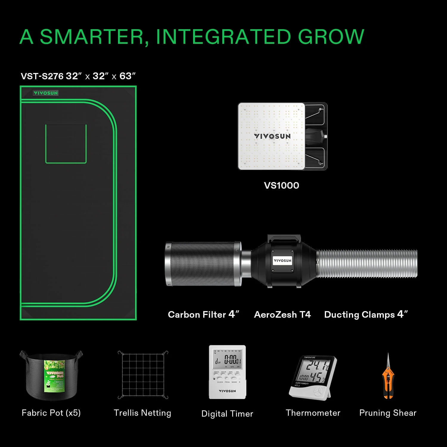 Standard Grow Tent Kit GIY-27 2.7x2.7, 2-Plant Complete System, With 100W VS1000 LED Grow Light, And 4-inch Ventilation Combo 4 Standard Grow Tent Kit GIY-27 2.7x2.7, 2-Plant Complete System, With 100W VS1000 LED Grow Light, And 4-inch Ventilation Combo - Image 2