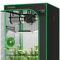 Smart Grow Tent Kit GIY-SGS-33 3x3, 3-Plant Complete System, With WiFi E42A Controller, 200W AeroLight Wing LED Grow Light, 4-inch AeroZesh S4 Ventilation Combo, And AeroWave E6 Clip-on Fan