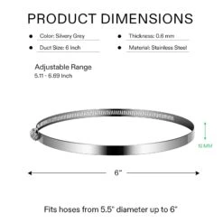 Stainless Steel Air Ducting Clamps, 4/6/8/12 Inch Adjustable Hose Clamps With Worm Drive For Ducting, Heating, Cooling, Exhaust, And Ventilation (Pack Of 2) -Grow Tech Shop 67ce58f66cbe342c2872b850cc6b09b1