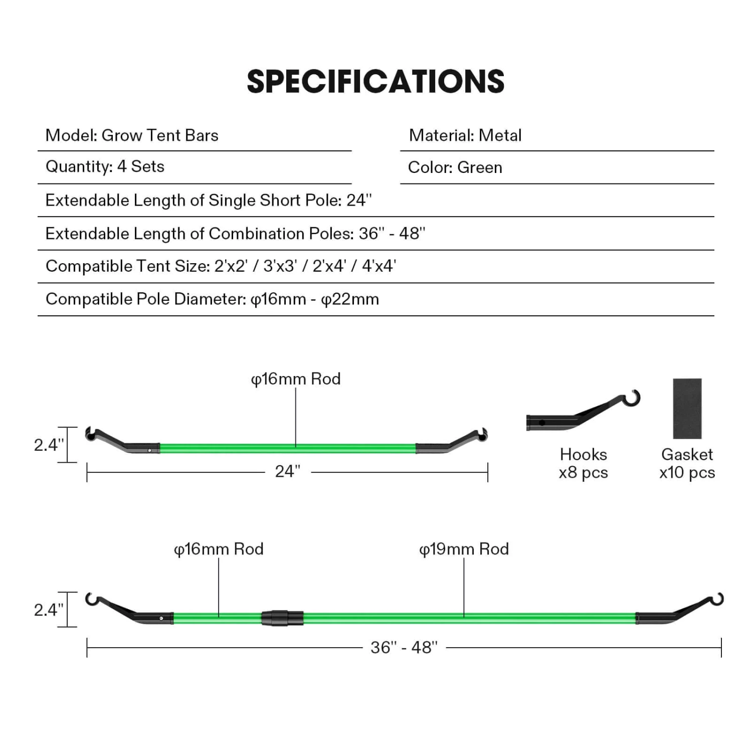 Grow Tent High CFM Kit, Green Pole Range Of 24"-48" 3 Grow Tent High CFM Kit, Green Pole Range Of 24"-48" - Image 2