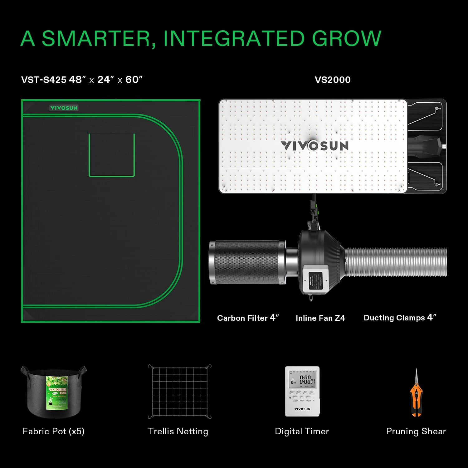 Standard Grow Tent Kit GIY-42 4x2, 2-Plant Complete System, With 200W VS2000 LED Grow Light, And 4-inch Ventilation Combo 4 Standard Grow Tent Kit GIY-42 4x2, 2-Plant Complete System, With 200W VS2000 LED Grow Light, And 4-inch Ventilation Combo - Image 2