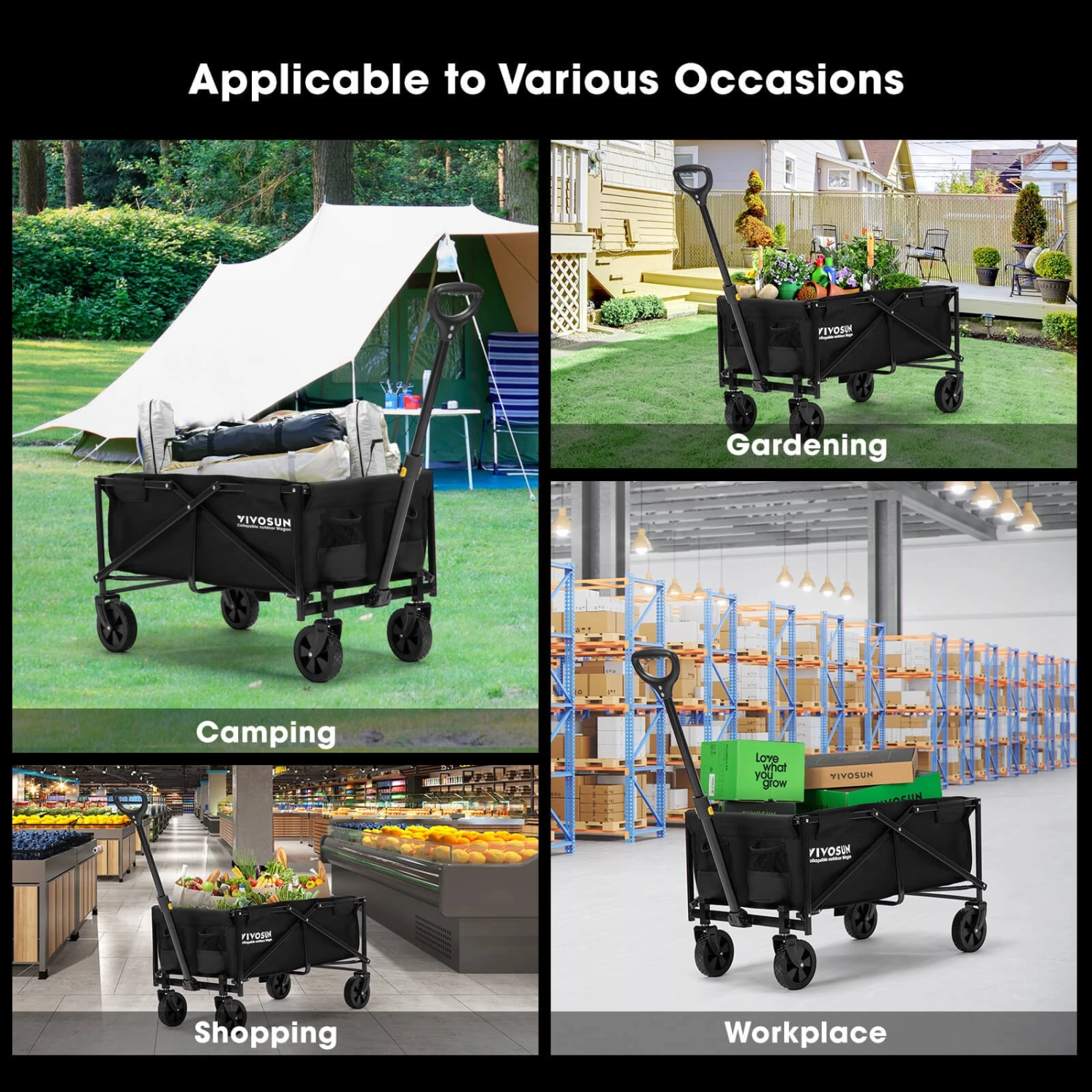 Collapsible Folding Wagon, 70L, Black 4 Collapsible Folding Wagon, 70L, Black - Image 2