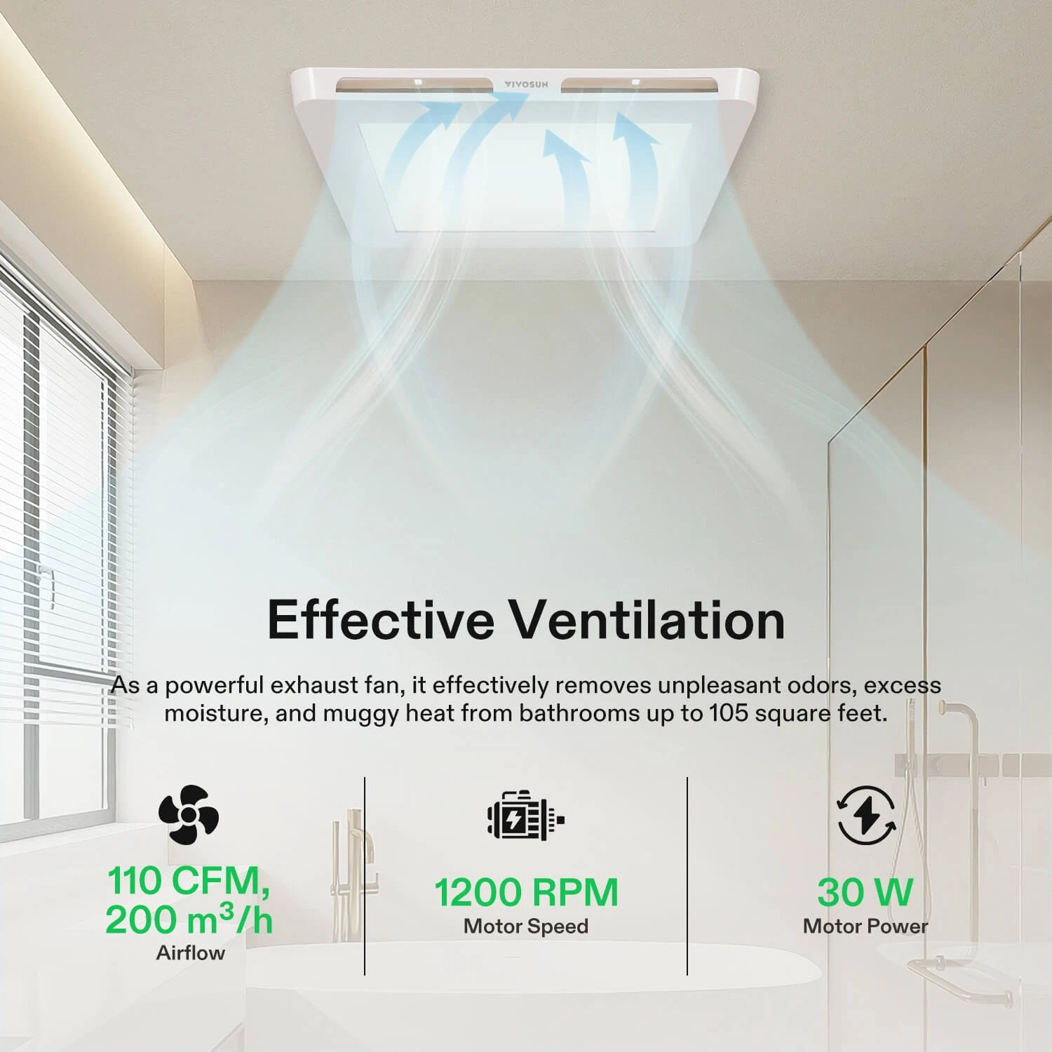 Bathroom Ventilation And Exhaust Fan With LED Light, 4 Inch, 110 CFM 4 Bathroom Ventilation And Exhaust Fan With LED Light, 4 Inch, 110 CFM - Image 2