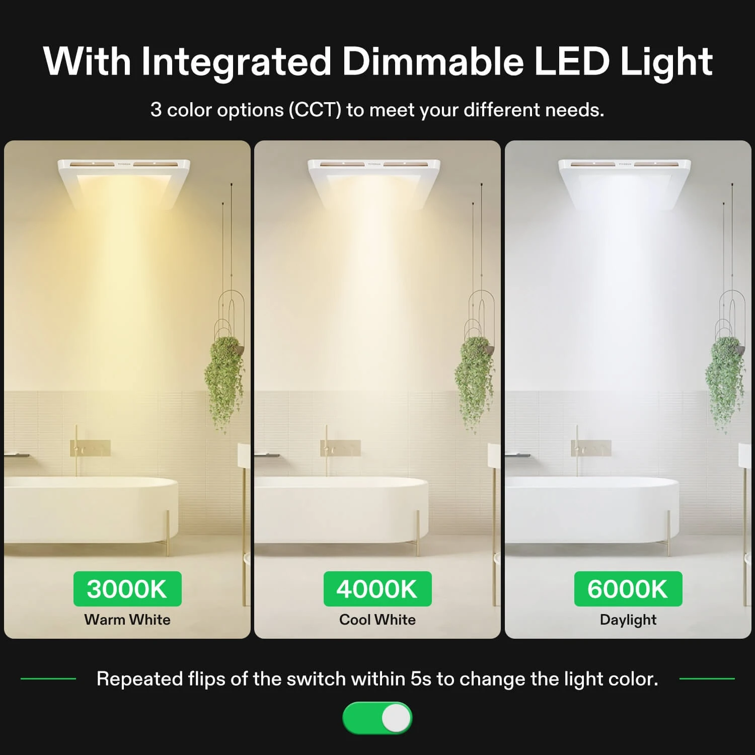 Bathroom Ventilation And Exhaust Fan With LED Light, 4 Inch, 110 CFM 5 Bathroom Ventilation And Exhaust Fan With LED Light, 4 Inch, 110 CFM - Image 3