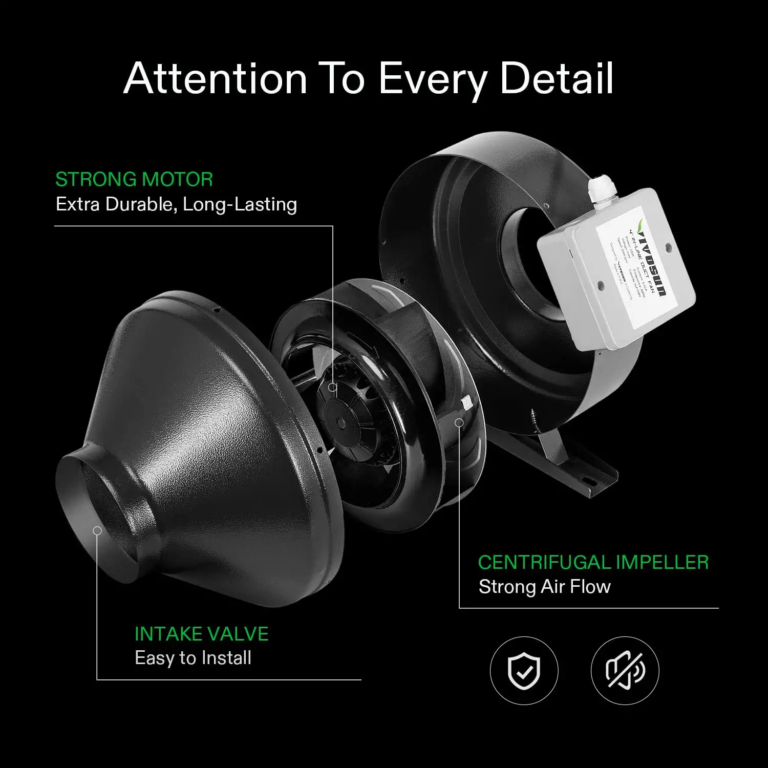 8-Inch 740 CFM Inline Duct Fan Kit With Black Carbon Filter And Black Ducting 4 8-Inch 740 CFM Inline Duct Fan Kit With Black Carbon Filter And Black Ducting - Image 2