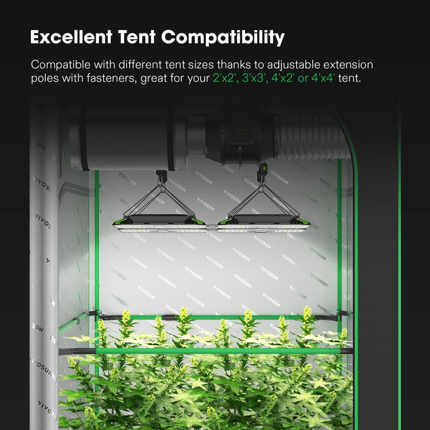 Grow Tent High CFM Kit, Green Pole Range Of 24"-48" 4 Grow Tent High CFM Kit, Green Pole Range Of 24"-48" - Image 3