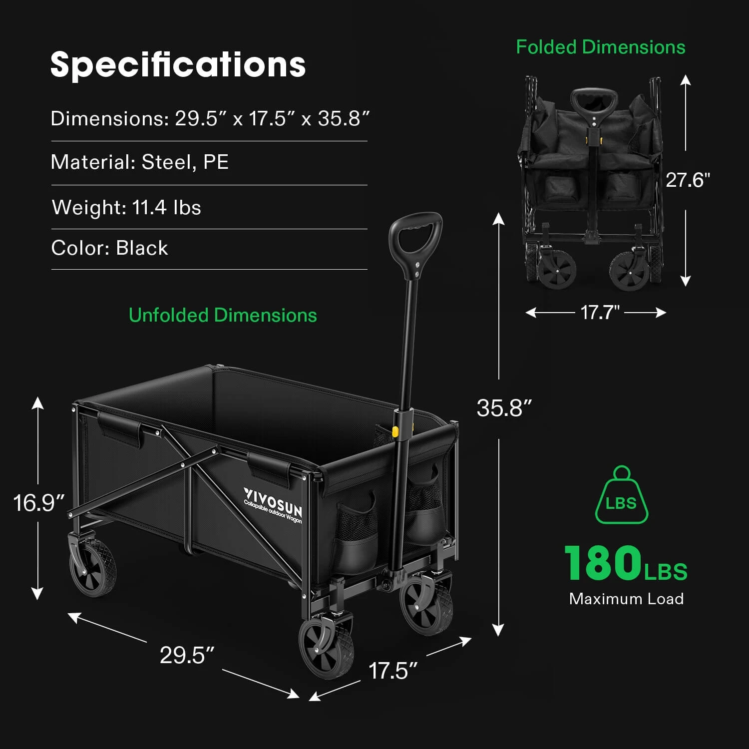 Collapsible Folding Wagon, 70L, Black 9 Collapsible Folding Wagon, 70L, Black - Image 7