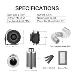 8-Inch 740 CFM Inline Duct Fan Kit With Carbon Filter And Ducting -Grow Tech Shop b7a953ac13c15ad78e3b0cb6b4d8808a