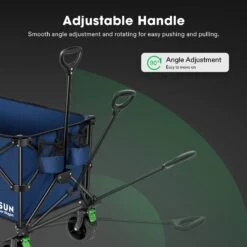 Folding Collapsible Wagon Utility Outdoor Camping Beach Cart With Universal Wide Wheels & Adjustable Handle, Blue -Grow Tech Shop d554e9633328b33028627fc0ffb5a229