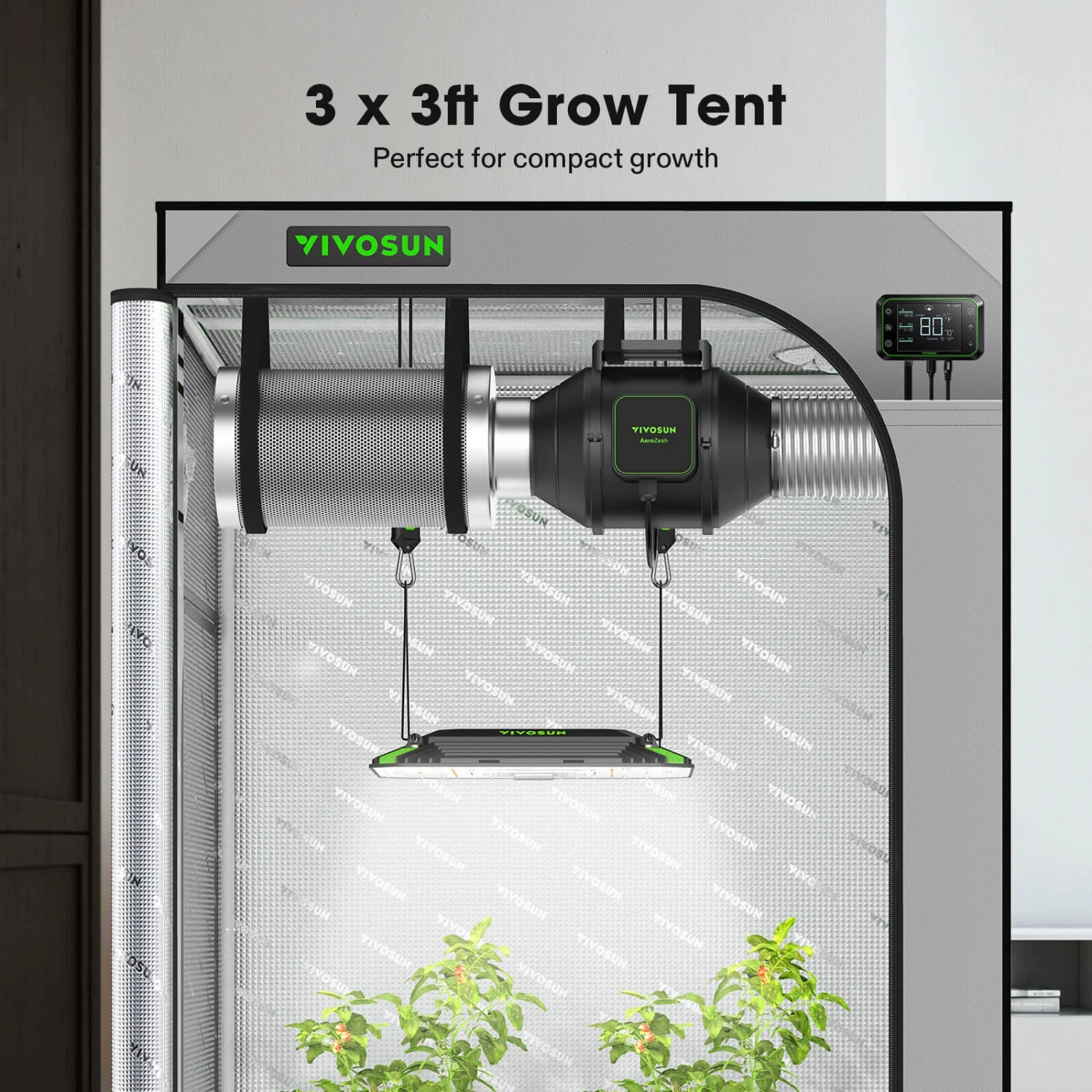 G336 Upgraded 3x3 Mylar Grow Tent With 19mm Poles, 36″ X 36″ X 72″ 4 G336 Upgraded 3x3 Mylar Grow Tent With 19mm Poles, 36″ X 36″ X 72″ - Image 2