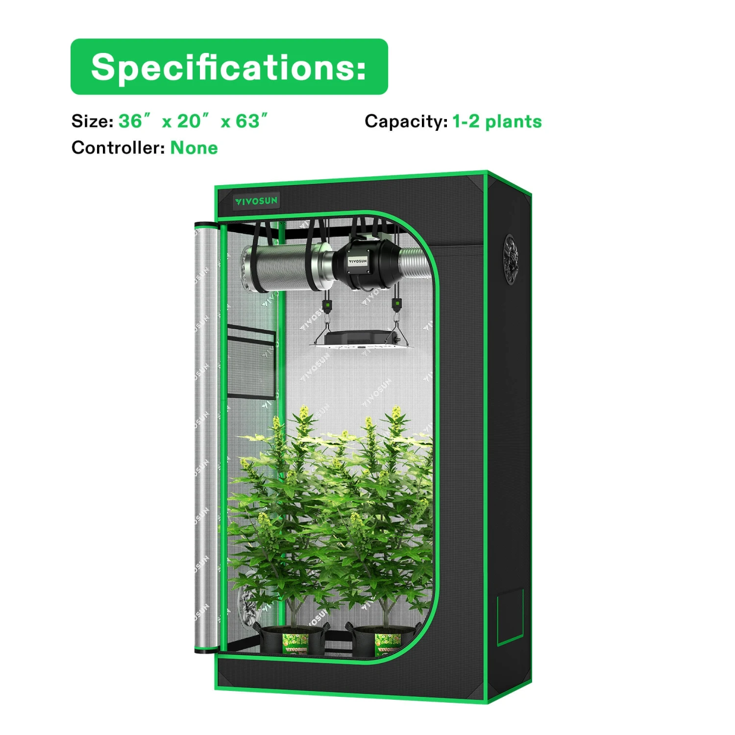Standard Grow Tent Kit GIY-32 3x2, 2-Plant Complete System, With 100W VS1000 LED Grow Light, And 4-inch Ventilation Combo 9 Standard Grow Tent Kit GIY-32 3x2, 2-Plant Complete System, With 100W VS1000 LED Grow Light, And 4-inch Ventilation Combo - Image 7